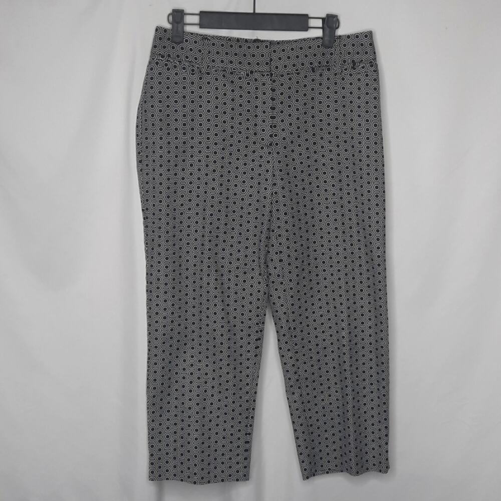 Rafaella Classic Womens Cropped Pant Geometric Pattern Black White Sz6